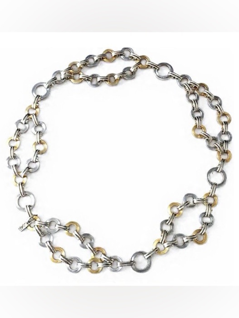 Vintage YSL Two tone Gold/Silver Interlocking Rings Metal Adjustable Belt